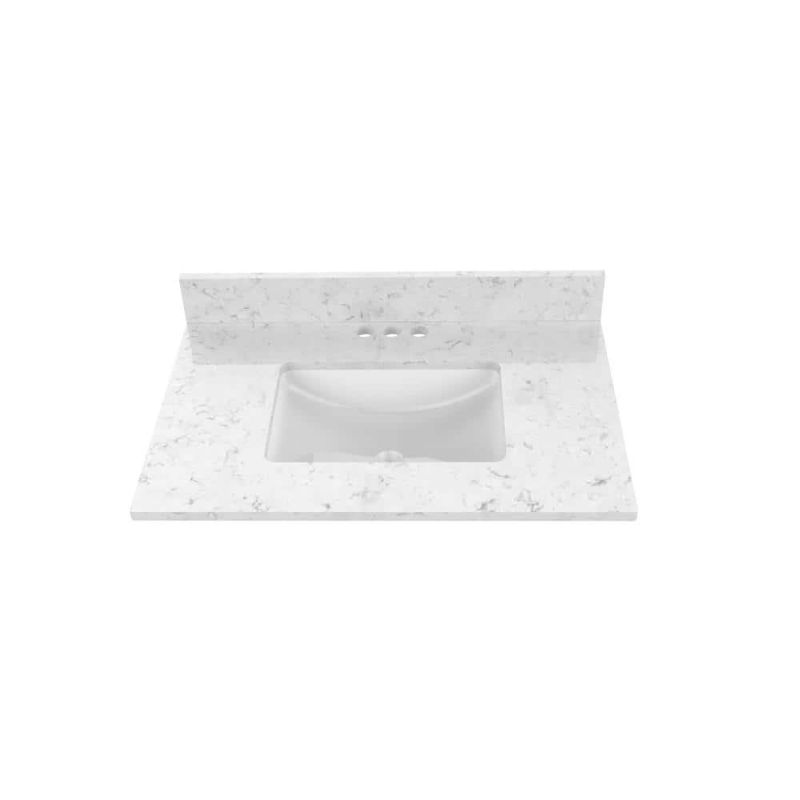 Photo 1 of 31 in. W X 22 in D Quartz White Rectangular Single Sink Vanity Top in Snow Orchid
