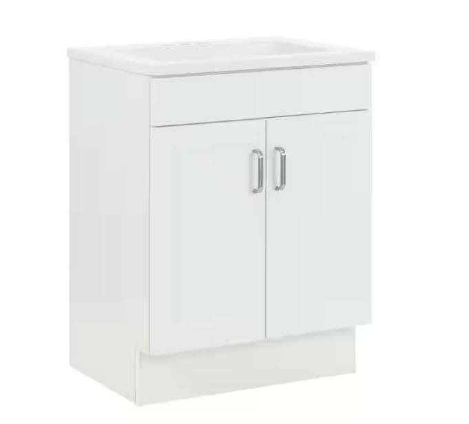 Photo 1 of Glacier Bay - Penford 25 in. W x 19 in. D x 33 in. H Single Sink Freestanding Bath Vanity in White with White Cultured Marble Top