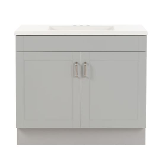 Photo 1 of Glacier Bay - Penford 37 in. W x 19 in. D x 33 in. H Single Sink Freestanding Bath Vanity in White with White Cultured Marble Top