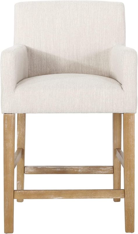Photo 1 of Noble House - Deville 26 in. Beige and Weathered Brown Wood Bar Stool