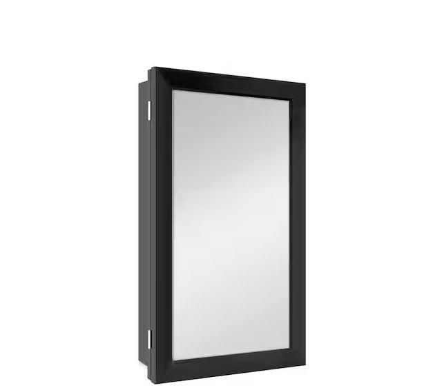 Photo 1 of 15-1/4 in. W x 26 in. H Rectangular Framed Recessed or Surface-Mount Bathroom Medicine Cabinet with Mirror, Black
