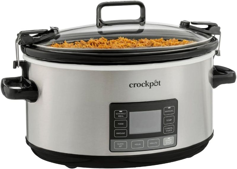Photo 1 of Crock-Pot 7-Quart Slow Cooker, Portable Programmable with Timer, Locking Lid, Stainless Steel; an Essential Kitchen Appliance, Perfect for Families and Gathering
