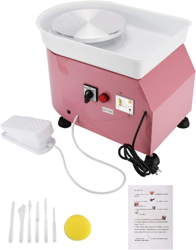 Photo 1 of Pottery Wheel Pottery Forming Machine 25CM 350W Electric Pottery Wheel with Foot Pedal DIY Clay Tool Ceramic Machine Work Clay Art Craft (Pink)
