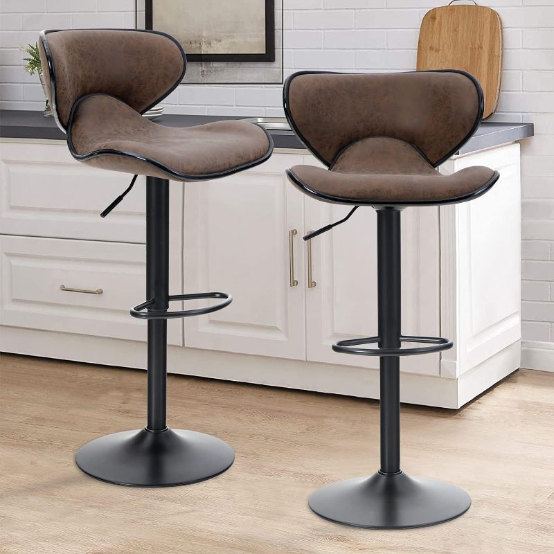 Photo 1 of Sophia & William Swivel Bar Stools Set of 2 for Kitchen Island, Adjustable Counter Height Bar Stools with Back, Modern PU Leather Upholstered Bar Chairs,350lbs,Brown

