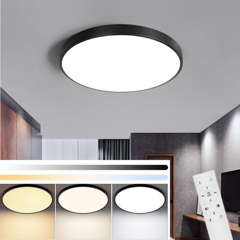 Photo 1 of KIWIVIC 48W Smart Ceiling Light Fixture - 25.6 Inch Dimmable Flush Mount Ceiling Light with Remote Control, 2400lm, 2800-6500K Modern RGBW Ajustable Color Light with WiFi Bluetooth Speaker White 25.6in