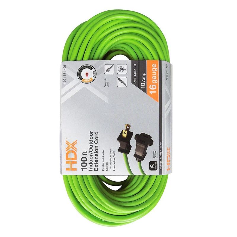 Photo 1 of 100 Ft. 16/2 Light Duty Indoor/Outdoor Extension Cord, Green
