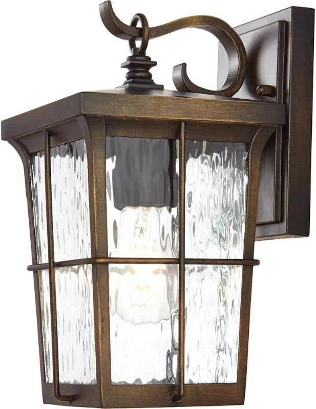 Photo 1 of 23481 1-Light Golden Bronze Outdoor 6 in. Wall Mount Lantern with Clear Water Glass
