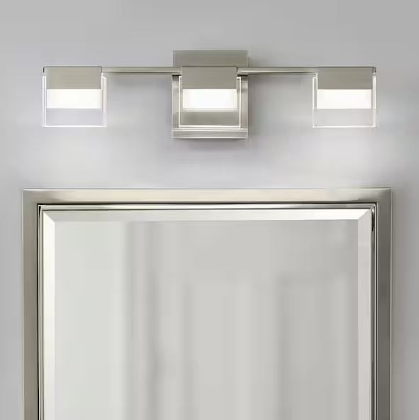 Photo 1 of Home Decorators Collection
VICINO 21.26 in. W x 5.71 in. H 3-Light Brushed Nickel Integrated LED Bathroom Vanity Light with Rectangular Shades