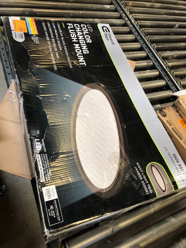 Photo 4 of Commercial Electric 32 in. Low Profile Oval Oil Rubbed Bronze Color Selectable LED Flush Mount Ceiling Light w/ Night Light and Crackle Lens