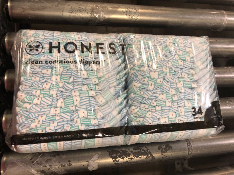 Photo 1 of The Honest Company Clean Conscious Diapers | Plant-Based, Sustainable | Dots & Dashes + Multi-Colored Giraffes | Super Club Box, Size 1 (8-14 lbs), 34 Count Dots & Dashes