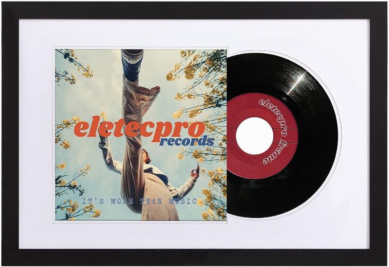 Photo 1 of eletecpro Record Frame 16x24 Inches with 2 Double Sided Mats (Black & White), Jukebox Record Album Frames for 12x12 LP Covers, Vinyl Record Display Wall Mounting, Home Decor, Black Picture Frame
