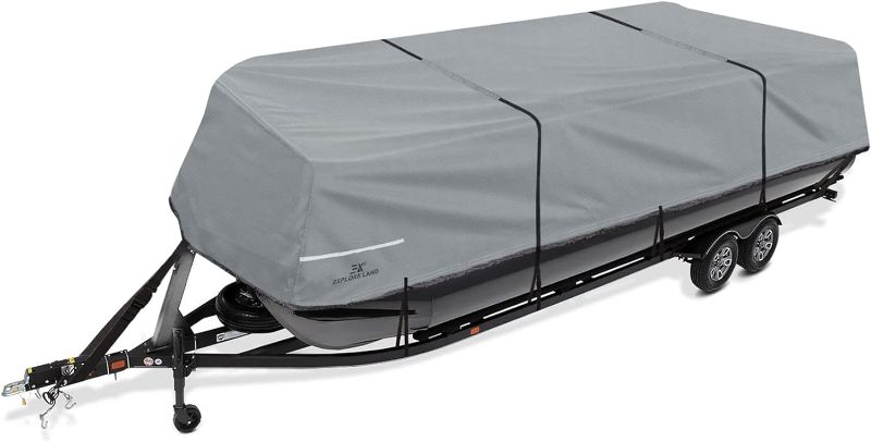 Photo 1 of Explore Land Trailerable Waterproof Pontoon Boat Cover - Fits 21'-24' Long Beam Width up to 104" Pontoon Boat, Grey