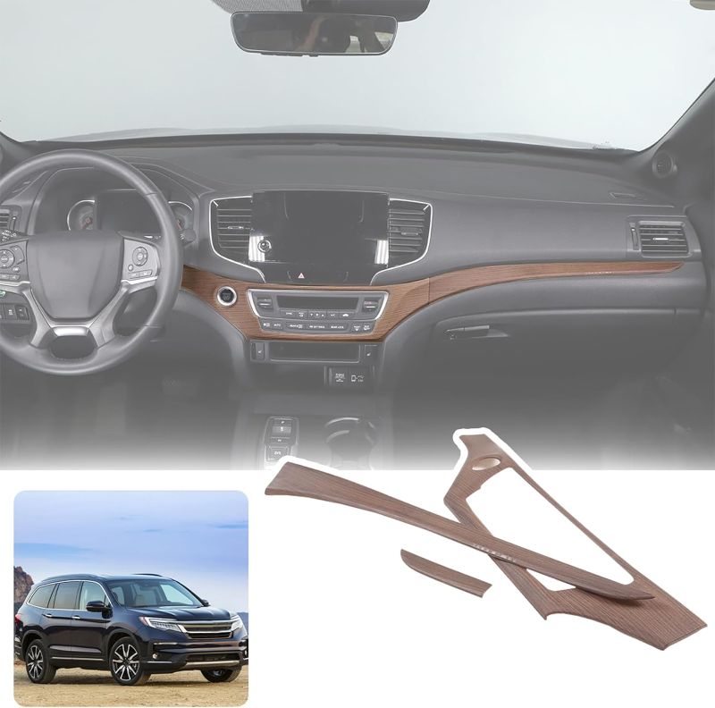 Photo 1 of Car ABS Inner Central Console Dashboard Decoration Panel Fit For Honda Pilot 2016-2022 Honda Ridgeline 2017-2023 Honda Passport 2019-2023,Central Console Decoration Panel (Pear Wood Grain)
