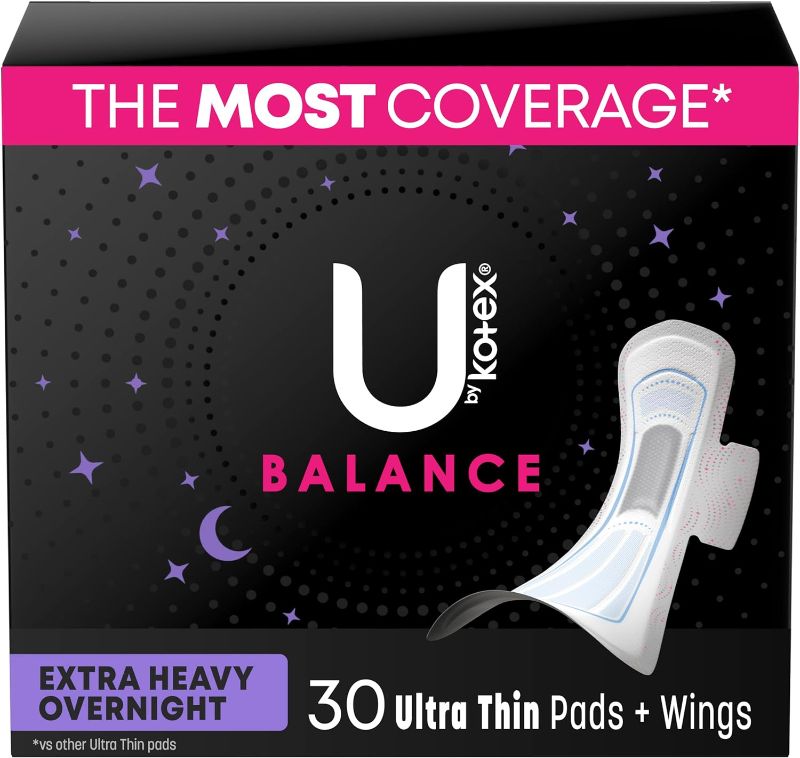 Photo 1 of U by Kotex Balance Ultra Thin Overnight Pads with Wings, Extra Heavy Absorbency, 30 Count
