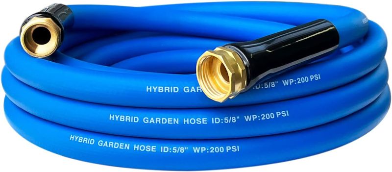 Photo 1 of Garden Hose 10 ft, New Flexible Water Hose 5/8 IN x 10FT, Lightweight, Super Durable, All-weather, Work Pressure 200 PSI, 3/4 IN GHT Solid Brass Fittings, Blue