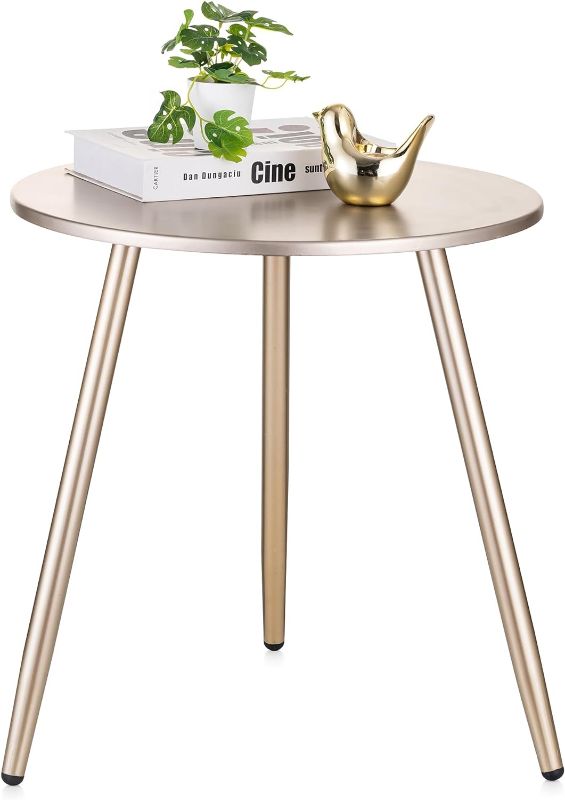 Photo 1 of Hanobe Side Table Small Round: Modern Wood Gold End Tables for Living Room Wooden Coffee Table for Bedroom Circle Table Stand
