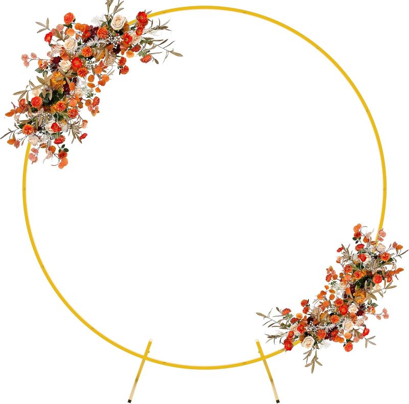 Photo 1 of 6FT Gold Round Backdrop Stand Metal Circle Balloon Arch Frame Wedding Arch for Ceremony Birthday Party Anniversary Bridal Graduation Decoration
