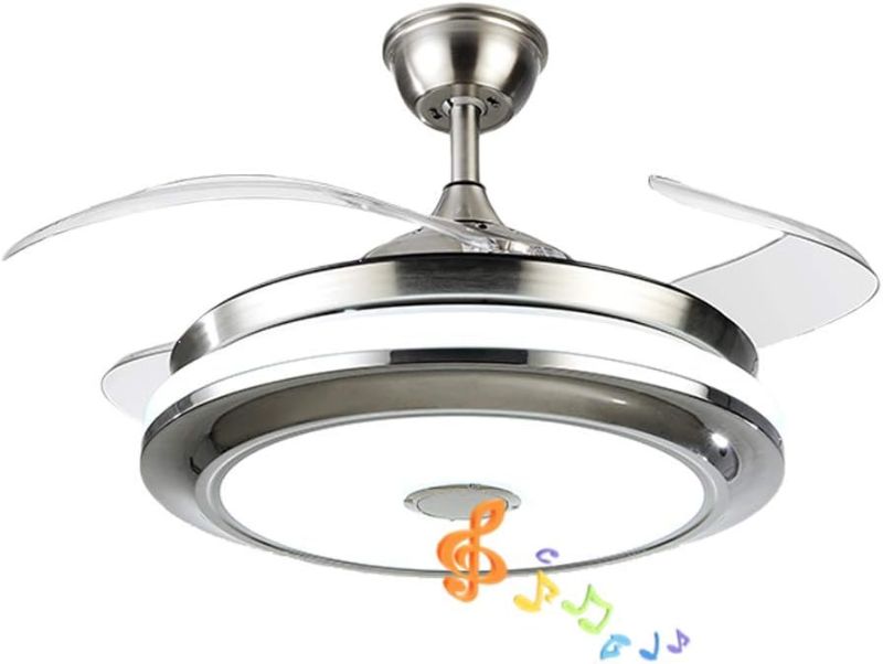 Photo 1 of Fandian 36'' Modern Ceiling Fans with Light Smart Bluetooth Music Player Chandelier 3 Colors 3 Speeds Invisible Blades with Remote Control, Silent Motor with LED Kits Included (36inch-1)
