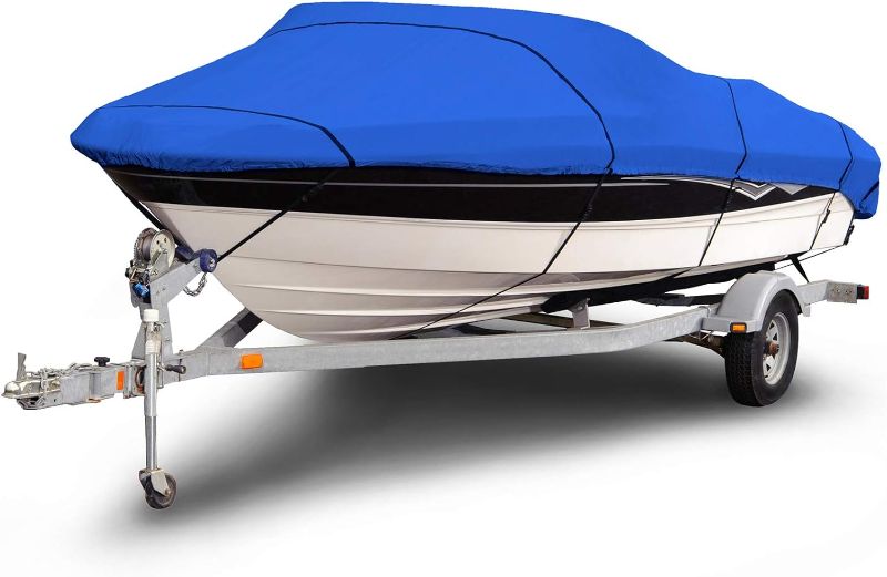 Photo 1 of Budge B-1200-X3 1200 Denier V-Hull Bass Boat Cover Blue 16'-18' Long (Beam Width Up to 90") Waterproof, Heavy Duty, UV Resistant

