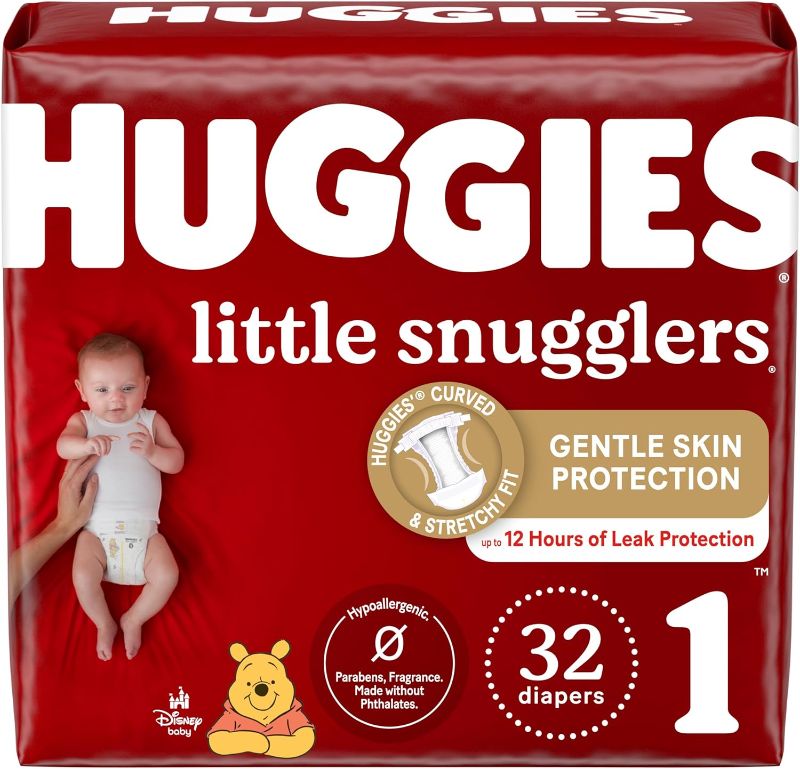 Photo 1 of Huggies Size 1 Diapers, Little Snugglers Newborn Diapers, Size 1 (8-14 lbs), 32 Count
