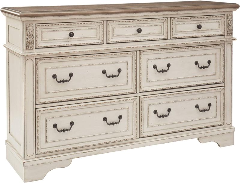 Photo 1 of Signature Design by Ashley Realyn French Country 7 Drawer Two Tone Dresser (Chipped White) and Round End Table Bundle Adult Dresser