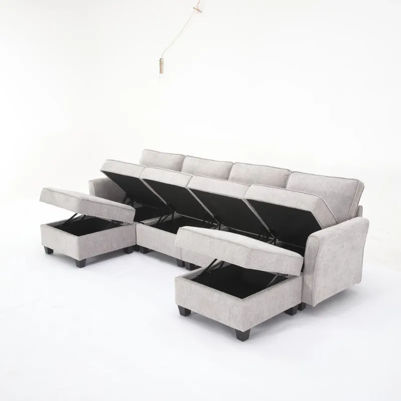 Photo 1 of MIA CHENILLE MULTI-CONFIGURATION SECTIONAL SOFA WITH STORAGE AND ADJUSTABLE ARMREST/BACKREST
PART A AND B