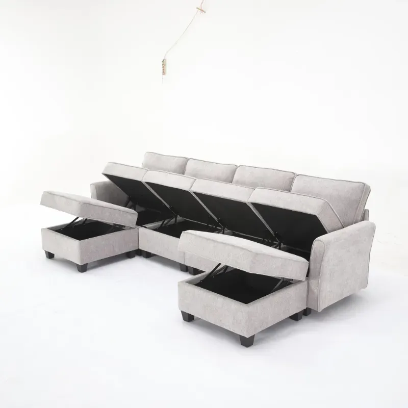 Photo 1 of MIA CHENILLE MULTI-CONFIGURATION SECTIONAL SOFA WITH STORAGE AND ADJUSTABLE ARMREST/BACKREST
PART A 