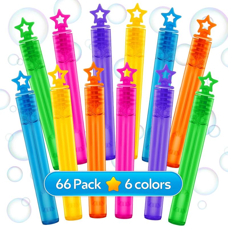 Photo 1 of 66 Pcs Mini Bubble Wands in 6 Colors, Bulk Party Favors for Kids, Themed Birthday, Christmas, New Year, Valentine, Carnival, School Classroom Prizes for Boys & Girls, Ideal Goodies Bags Stuffers
