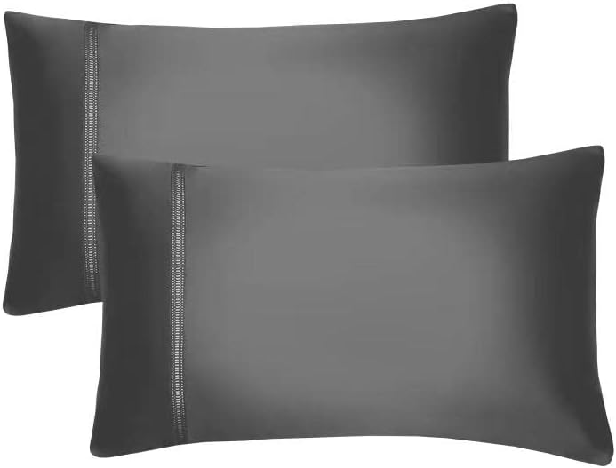 Photo 1 of LEJIAN Silk Bedding Pillowcases - 2 Pack King Size(20X36 Inch) - Hemstitched Pillow Cases - Soft Silk Pillowcase with Envelope Closure, Grey
