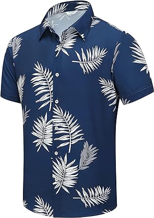 Photo 1 of SheLucki Hawaiian Shirt for Men, Unisex Summer Beach Casual Short Sleeve Button Down Shirts, Printed Palmshadow Clothing