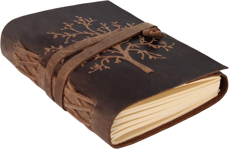 Photo 1 of moonster Leather Journal Lined Notebook - Embossed Tree of Life Journal for Women, 8 x 6 Inches Mens Diary Drawing Notebooks - 400 pages Lined Paper College Ruled - Inspirational Gifts for Women
