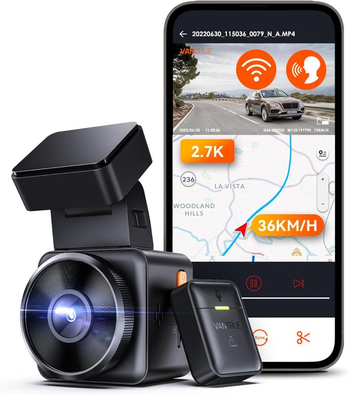 Photo 1 of Vantrue E1 2.7K WiFi Mini Dash Cam, Voice Control Front Car Dash Camera with GPS&Speed, Super Night Vision, Wireless Controller&APP, 24 Hours Parking Mode, Buffered Motion Detection, Support 512GB Max
