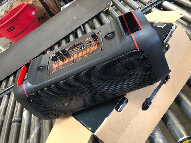 Photo 3 of Max Power Boombox - MPD421 Portable Boombox Stereo Speaker System - Multi LED Ring Lights - Wireless Bluetooth Speaker with Mic and Remote - Rechargeable Battery Perfect for Indoor and Outdoor.