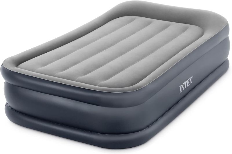 Photo 1 of Intex Dura-Beam Standard Series Deluxe Pillow Rest Raised Airbed with Internal Pump, Queen Grey Airbed Queen Deluxe