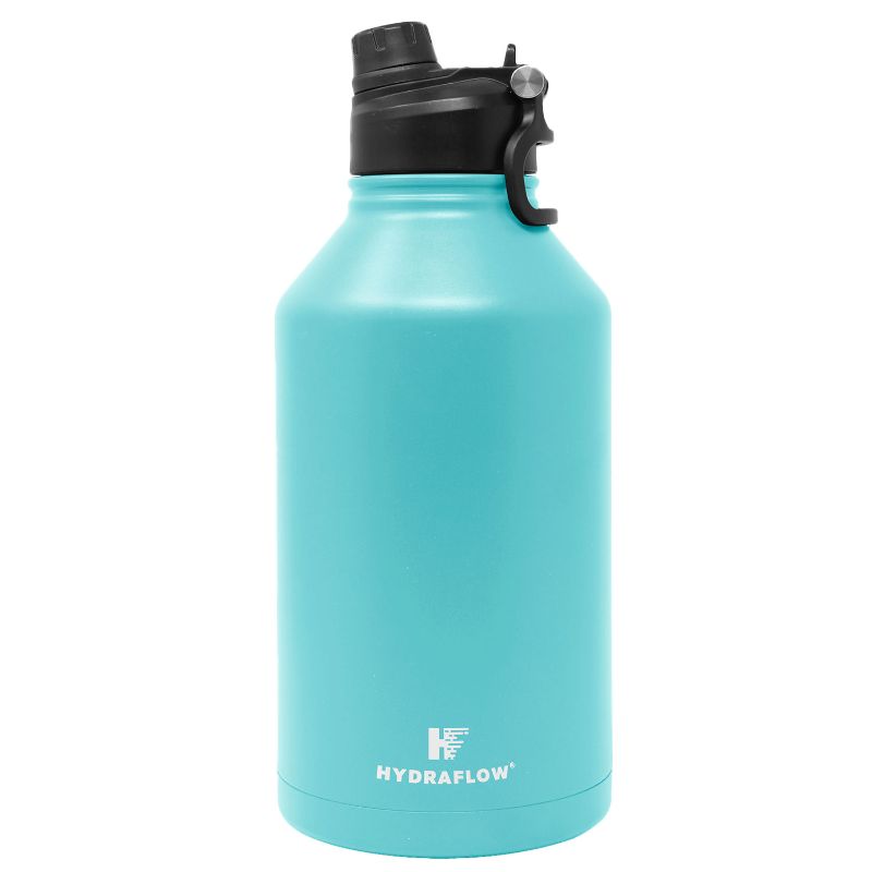 Photo 1 of Hydraflow Crusader - Triple Wall Vacuum Insulated Water Bottle with Dual Lid (64oz, Powder Aqua) Stainless Steel Metal Thermos, Reusable Leak Proof BPA-FREE for Sports and Travel