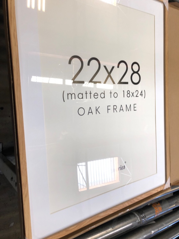 Photo 2 of 22x28 Picture Frame, Solid Oak Wood Poster Frame 22 x 28, Rustic Wood 22x28 Frame Matted to 18x24 with Tempered Glass, Large 22''x28'' Puzzle Frame Art Frame for Wall Decor Oak 22x28 - 1P