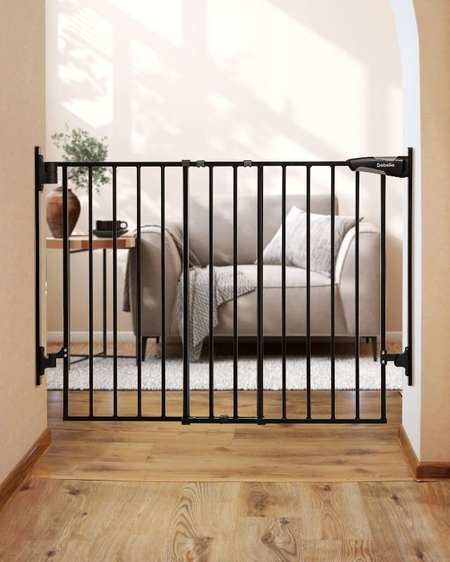 Photo 1 of Babelio 27-45 in No Bottom Bar Baby Gate with Easy Installation, 2-in-1 Auto Close Design, Suitable for The House, Stairs, and Doorways, Safety Pet Gates with Large Walk-Thru Door, Black.
