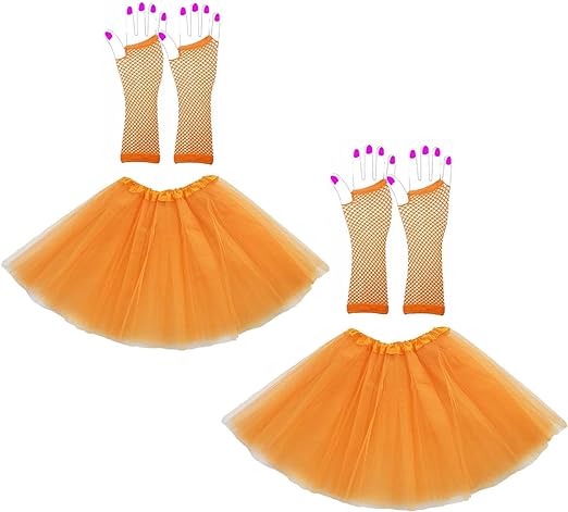 Photo 1 of Women 2Pcs Dance Skirts Tulle 5 Layered 80's Tutu with 1 Pair Fishnet Gloves Princess Ballet Dance Dress Party Favor Costume
