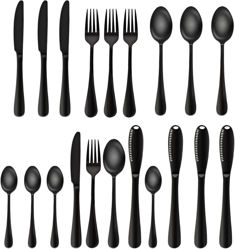 Photo 1 of 20pcs Black Silverware Set,Black Flatware Set for 4,Kitchen Utensil Set,Food Grade Stainless Steel Cutlery Set,Tableware Cutlery Set for Home and Restaurant,Mirror Finish
