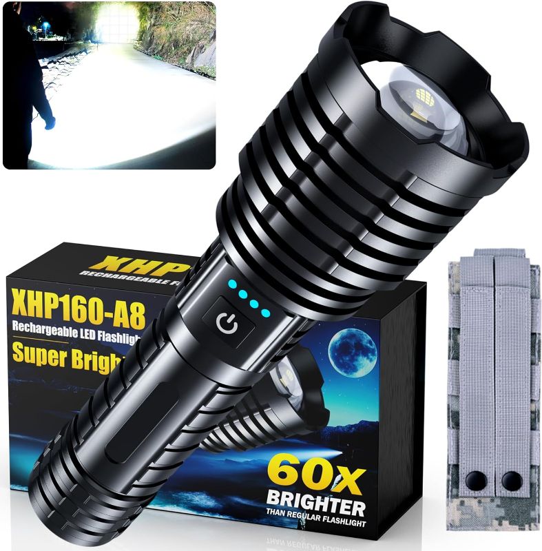 Photo 1 of [Upgraded Version] Super Bright Rechargeable LED Flashlights?True 1200000 High Lumens, Powerful Tactical Flashlight Up to 25H Long Battery Life |Zoomable|5Light Modes|IP67 Water Resistant for Camping

