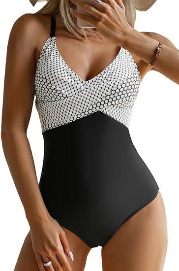 Photo 1 of  medium B2prity Women's One Piece Swimsuits Tummy Control Front Cross Bathing Suits Slimming Swimsuit V Neck Swimwear Monokini
