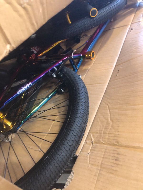 Photo 3 of Hyper BMX Bike 26 Inch BMX Bicycle for Adults, Single Speed, Rear Sprockets, Steel BMX Frame. Padded Seat. Bike Park Ready Adult BMX Bikes for Men and Women. Multi Colored Jet Fuel Finish