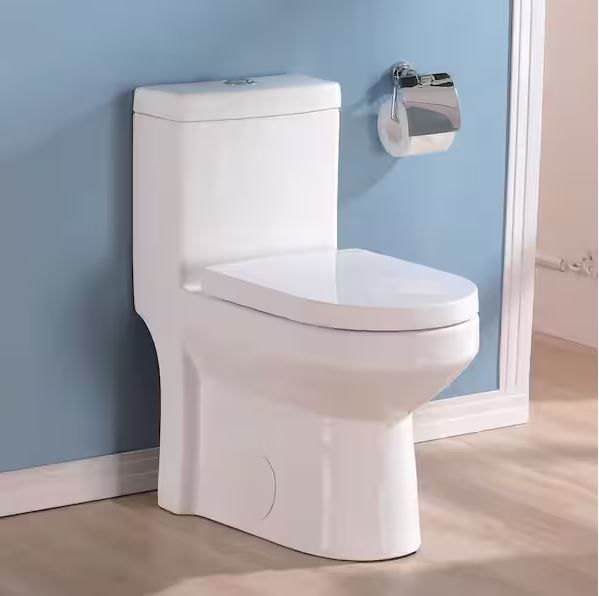 Photo 1 of 10 in. Rough-In 1-piece 0.8/1.28 GPF Dual Flush Round Toilet in White, Seat Included
