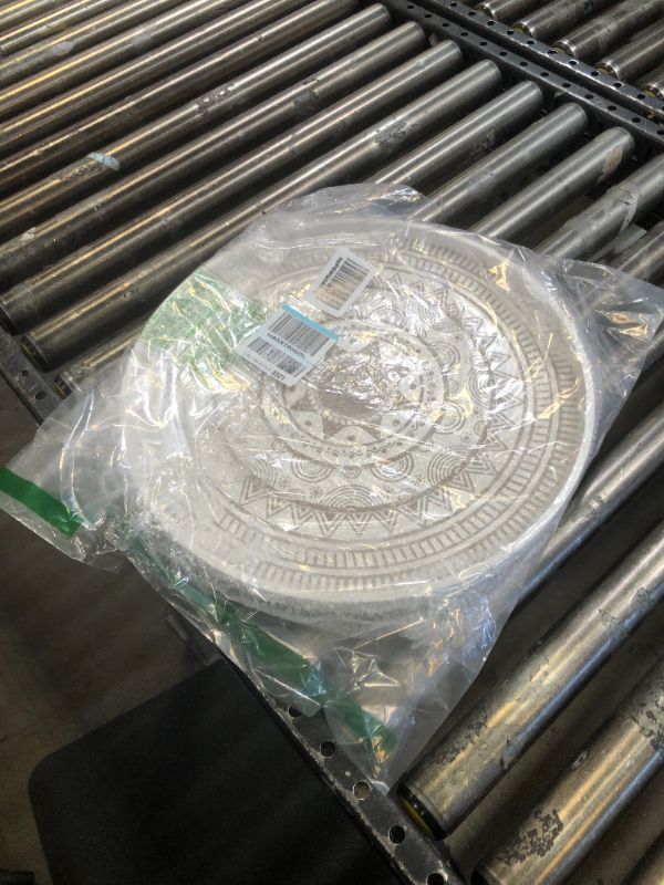 Photo 1 of Hanobe Round Decorative Coffee Tray: Rustic White Table Tray Decor 18" Farmhouse Centerpiece Wood Circle Tray Floral Serving Trays for Kitchen Counter Boho Ottoman Tray for Home 17.7" White