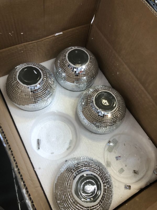 Photo 1 of 4 Pieces Disco Ball Flower Vase Mirror Disco Ball Glass Vase Disco Ball Planter Candle Holder Glass Vase Bulk for Wedding Centerpieces Bedroom Kitchen Office Decoration Birthday (Gold,3 x 4 Inch) 3 x 4 Inch Gold