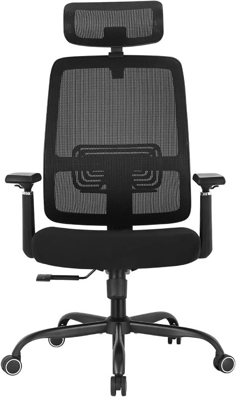 Photo 1 of Schwake Ergonomic Office Chair - High Back Desk Chair with Adjustable Lumbar Support, Headrest & 3D Armrest - 135°Rocking Mesh Computer Chair (Black)
