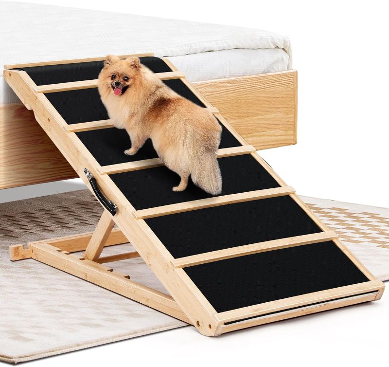 Photo 1 of Adjustable Dog Ramp, Yoassi Foldable Dog Ramp for Bed, Couch, Car with Portable Handle, 12-23 inches 4 Levels Adjustable Heigh, 17" Non-Slip Surface for Small & Large Dogs Up to 120Lbs
