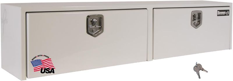 Photo 1 of Buyers Products 1702840 White Steel Topsider Truck Box With T-Handle Latch, 16 x 13 x 72 Inch, Truck Tool Box For Storage And Organization, Lockable Tool Chest For Work Trucks
