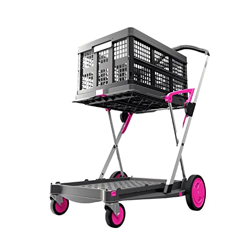Photo 1 of CLAX® Multi Use Functional Collapsible Carts | Mobile Folding Trolley | Shopping Cart with Storage Crate | Platform Truck (Pink)
