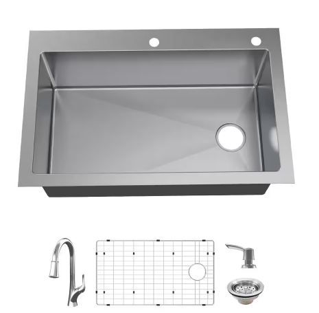 Photo 1 of Dolancourt Tight Radius 33 in. Drop-In Single Bowl 18 Gauge Stainless Steel Kitchen Sink with Pull-Down Faucet
